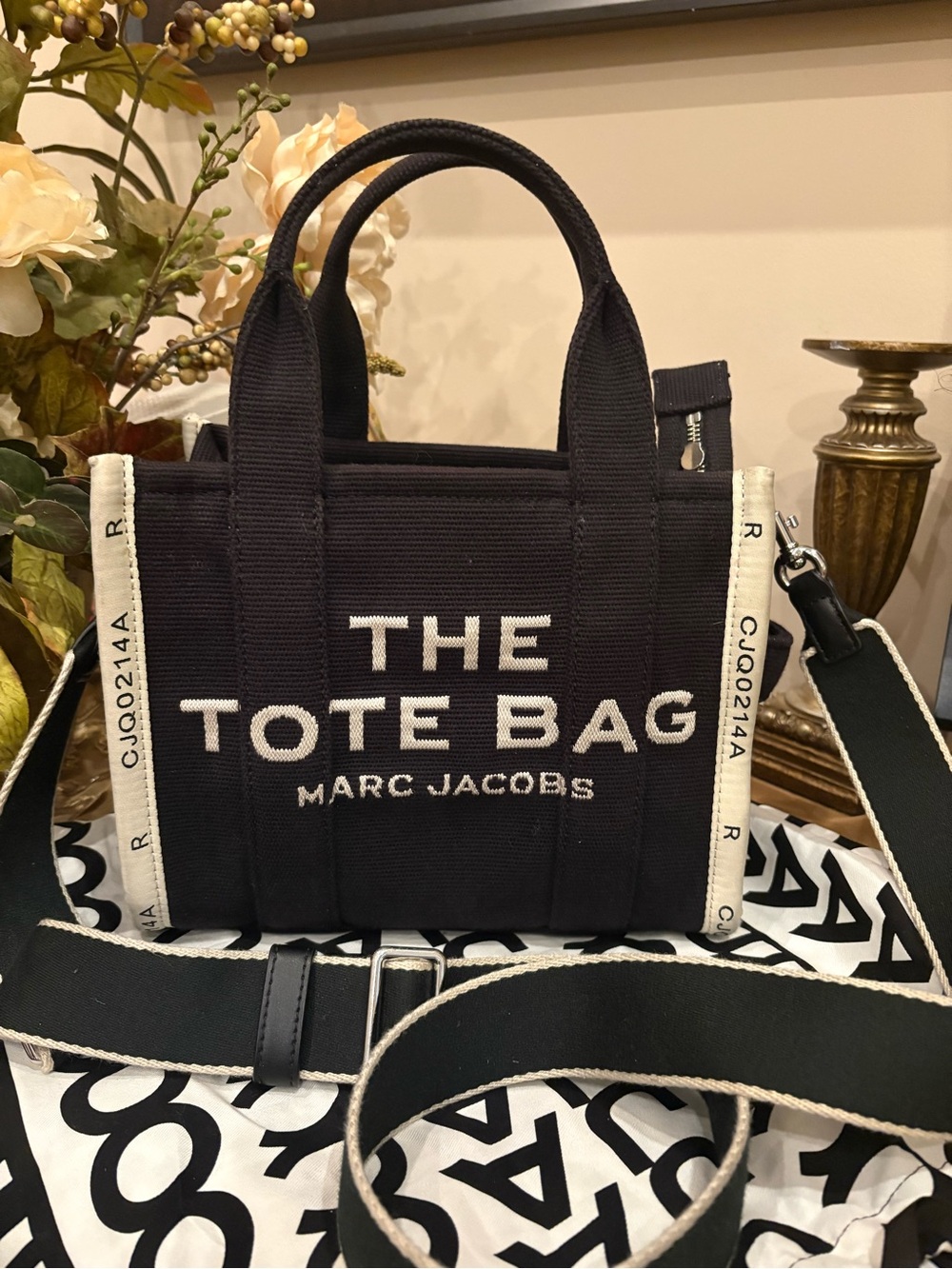 Marc Jacobs Black Canvas 'The Tote Bag' Mini with White Trim
